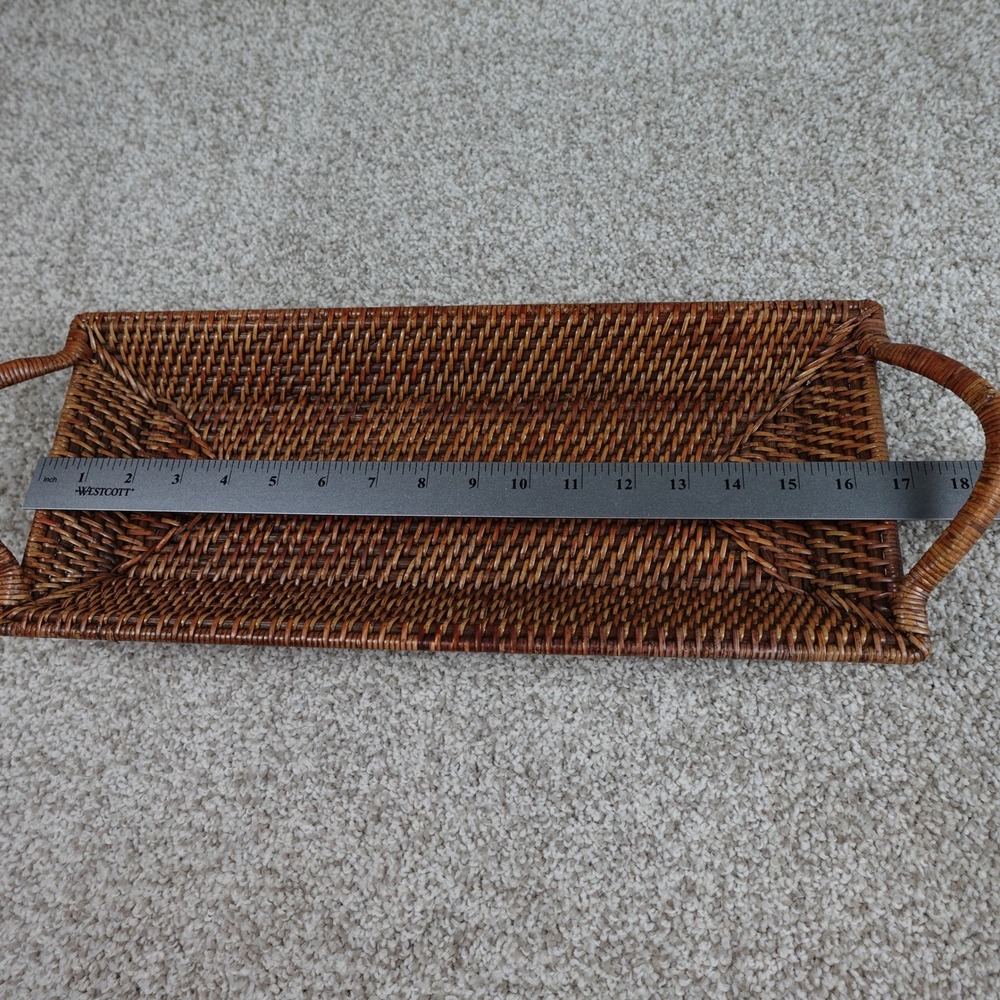 Pampered Chef Woven Selections Rattan Serving Tray Rectangular Brown Wood Base - Picture 6 of 9